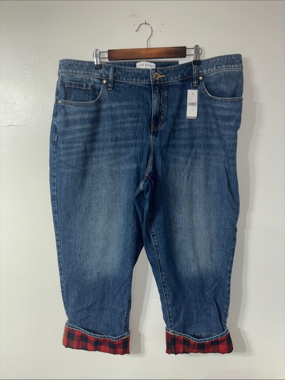 NEW Lane Bryant Boyfriend Straight Leg Jeans Cuff Flannel Women’s Size 18 Short